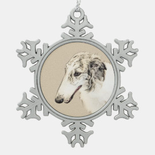 Borzoi (Silver Brindle) Schilderende oorspronkelij Tin Sneeuwvlok Ornament