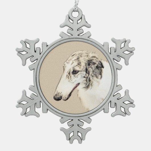 Borzoi (Silver Brindle) Schilderende oorspronkelij Tin Sneeuwvlok Ornament (Voorkant)