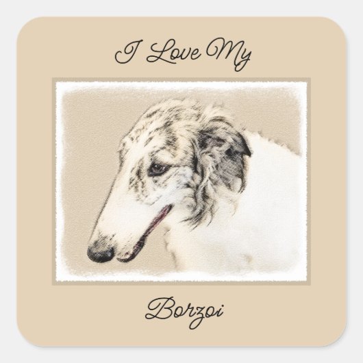 Borzoi (Silver Brindle) Schilderende oorspronkelij Vierkante Sticker (Voorkant)