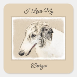 Borzoi (Silver Brindle) Schilderende oorspronkelij Vierkante Sticker