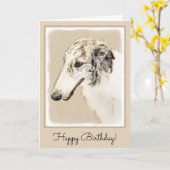 Borzoi (Silver Brindle) schilderende originele dog Kaart (Gele Bloem)