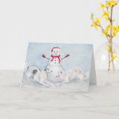 Borzoi spelen met Snowman Dog Art Wenskaart Kaart (Gele Bloem)