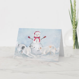 Borzoi Spelen met Snowman Dog Art Wenskaart Kaart