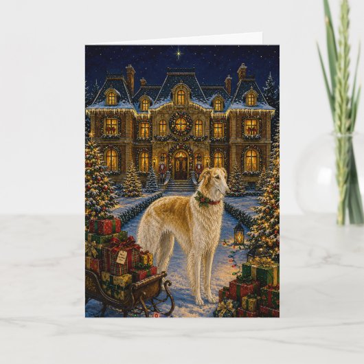 Borzoi Vakantie  Feestdagen Kaart (Voorkant)