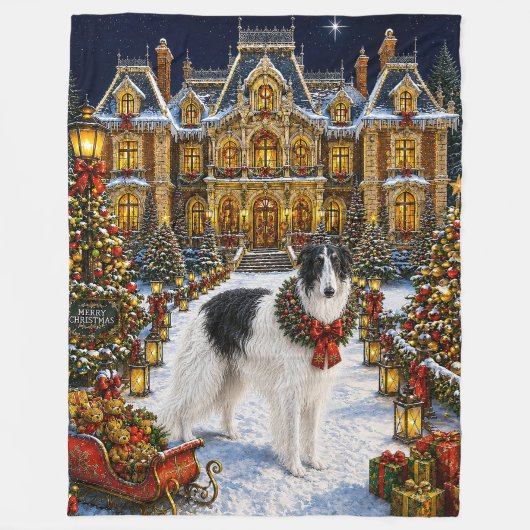 Borzoi Vakantie Fleece Deken (Voorkant)