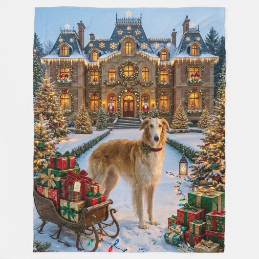 Borzoi Vakantie Fleece Deken (Voorkant)