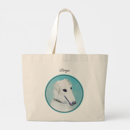 Borzoi White Schilderij Russische Wolfshond Dog Ar Grote Tote Bag (Achterkant)