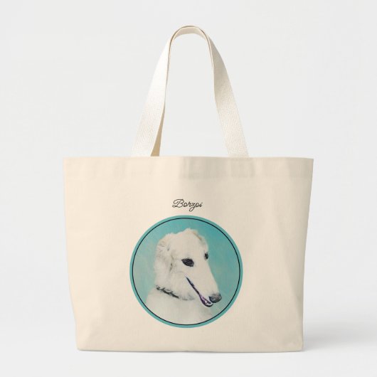 Borzoi White Schilderij Russische Wolfshond Dog Ar Grote Tote Bag (Voorkant)