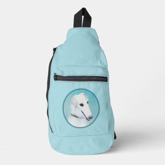 Borzoi White Schilderij Russische Wolfshond Dog Ar Sling Bag (Voorkant)