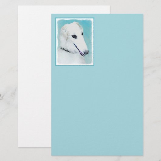 Borzoi (wit) schilderen - Kute Original Dog Art (Voorkant / Achterkant)