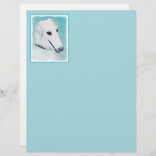 Borzoi (wit) schilderen - Kute Original Dog Art (Voorkant / Achterkant)