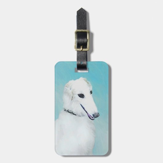 Borzoi (wit) schilderen - Kute Original Dog Art Bagagelabel (Voorkant verticaal)