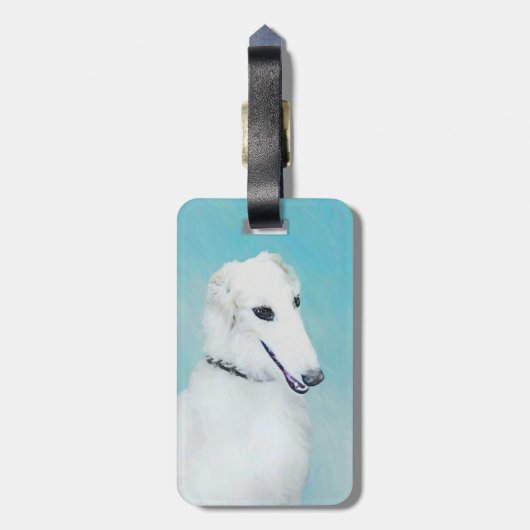Borzoi (wit) schilderen - Kute Original Dog Art Bagagelabel (Achterkant verticaal)