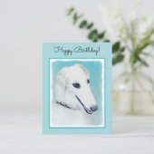 Borzoi (wit) schilderen - Kute Original Dog Art Briefkaart (Staand voorkant)