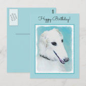 Borzoi (wit) schilderen - Kute Original Dog Art Briefkaart (Voorkant / Achterkant)