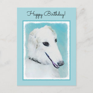 Borzoi (wit) schilderen - Kute Original Dog Art Briefkaart