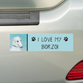 Borzoi (wit) schilderen - Kute Original Dog Art Bumpersticker (Op auto)