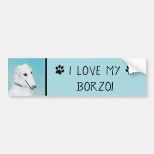 Borzoi (wit) schilderen - Kute Original Dog Art Bumpersticker