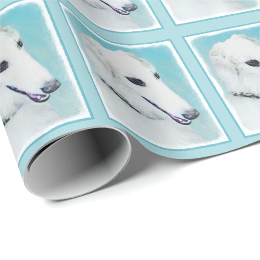 Borzoi (wit) schilderen - Kute Original Dog Art Cadeaupapier (Rol Hoek)