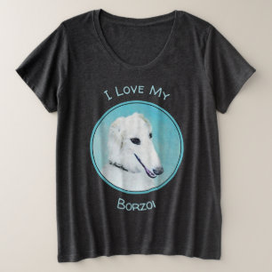 Borzoi (wit) schilderen - Kute Original Dog Art Grote Maat T-shirt