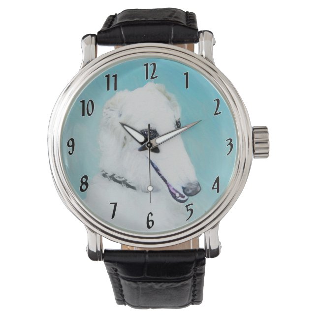 Borzoi (wit) schilderen - Kute Original Dog Art Horloge (Voorkant)