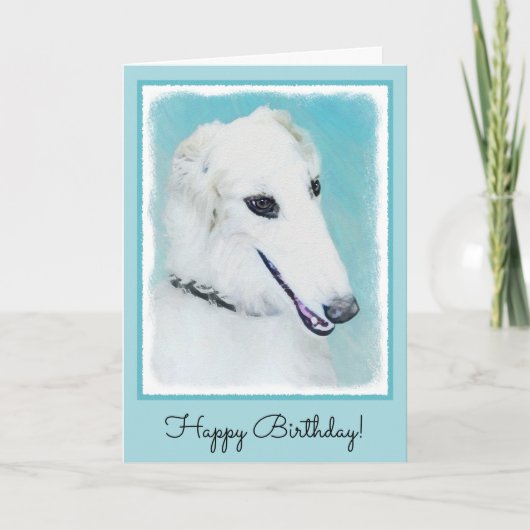 Borzoi (wit) schilderen - Kute Original Dog Art Kaart (Voorkant)