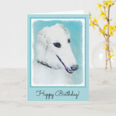 Borzoi (wit) schilderen - Kute Original Dog Art Kaart (Gele Bloem)