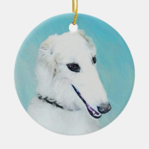 Borzoi (wit) schilderen - Kute Original Dog Art Keramisch Ornament