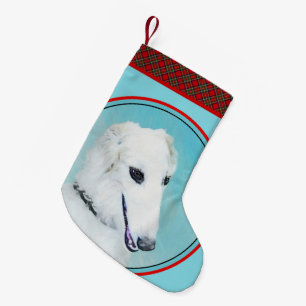 Borzoi (wit) schilderen - Kute Original Dog Art Kleine Kerstsok