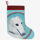 Borzoi (wit) schilderen - Kute Original Dog Art Kleine Kerstsok (Voorkant)