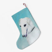 Borzoi (wit) schilderen - Kute Original Dog Art Kleine Kerstsok (Achterkant (Hangend))