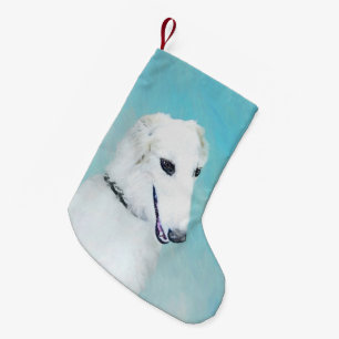 Borzoi (wit) schilderen - Kute Original Dog Art Kleine Kerstsok