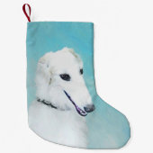 Borzoi (wit) schilderen - Kute Original Dog Art Kleine Kerstsok (Voorkant)
