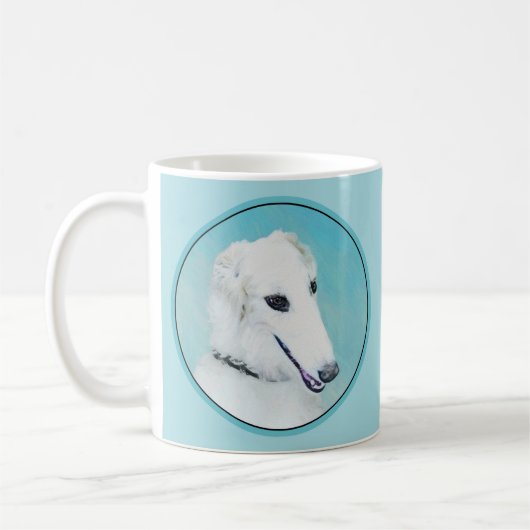 Borzoi (wit) schilderen - Kute Original Dog Art Koffiemok (Links)
