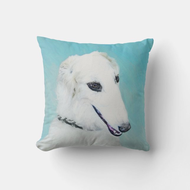 Borzoi (wit) schilderen - Kute Original Dog Art Kussen (Voorkant)