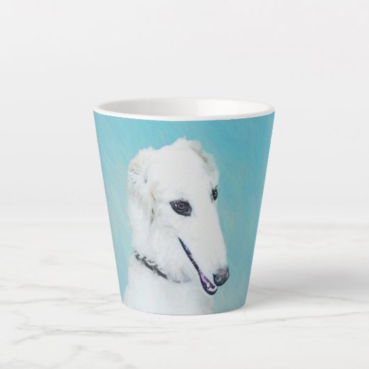 Borzoi (wit) schilderen - Kute Original Dog Art Latte Mok (Voorkant)
