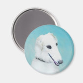 Borzoi (wit) schilderen - Kute Original Dog Art Magneet (Voorkant / Achterkant)