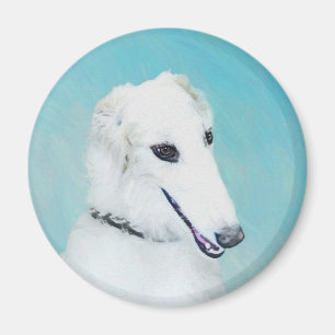 Borzoi (wit) schilderen - Kute Original Dog Art Magneet