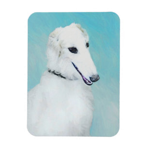 Borzoi (wit) schilderen - Kute Original Dog Art Magneet