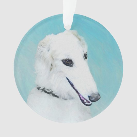 Borzoi (wit) schilderen - Kute Original Dog Art Ornament (voorkant)