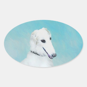 Borzoi (wit) schilderen - Kute Original Dog Art Ovale Sticker