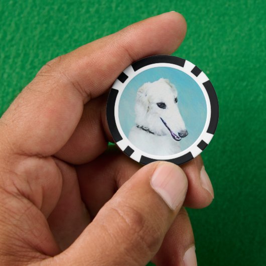 Borzoi (wit) schilderen - Kute Original Dog Art Poker Chips (Hand)
