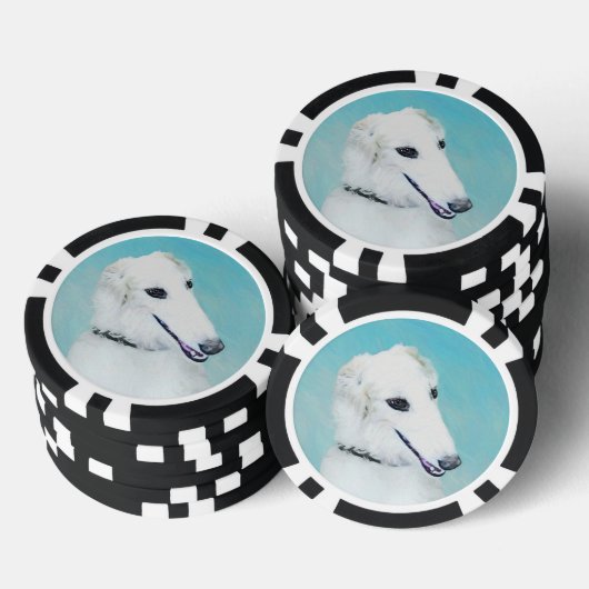 Borzoi (wit) schilderen - Kute Original Dog Art Poker Chips (Opstapeling)