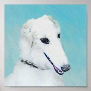 Borzoi (wit) schilderen - Kute Original Dog Art Poster