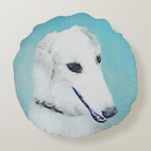 Borzoi (wit) schilderen - Kute Original Dog Art Rond Kussen