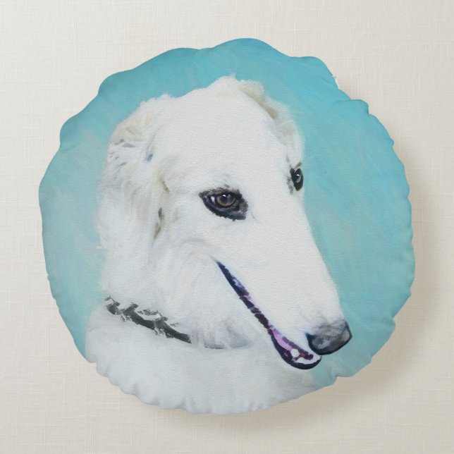 Borzoi (wit) schilderen - Kute Original Dog Art Rond Kussen (Achterkant)