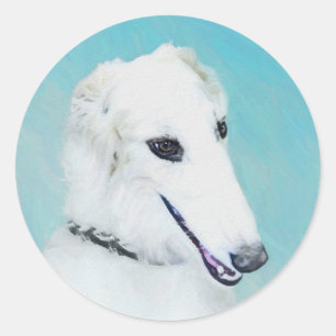 Borzoi (wit) schilderen - Kute Original Dog Art Ronde Sticker