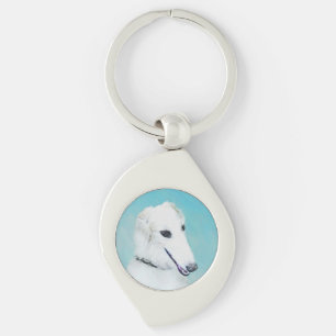 Borzoi (wit) schilderen - Kute Original Dog Art Sleutelhanger