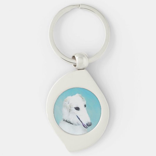 Borzoi (wit) schilderen - Kute Original Dog Art Sleutelhanger (Voorkant)