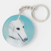 Borzoi (wit) schilderen - Kute Original Dog Art Sleutelhanger (Achterkant)